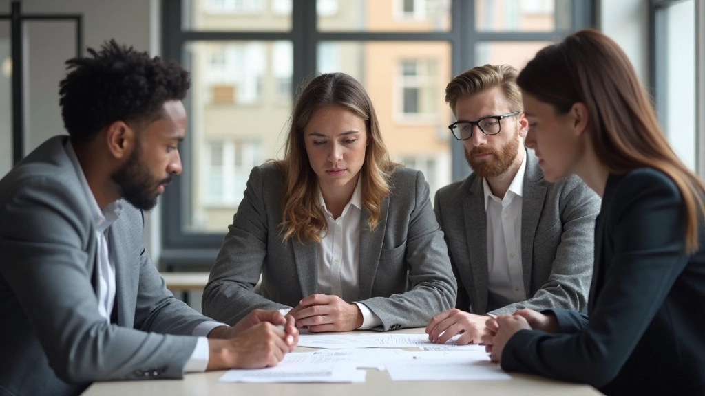 Diverse team in moderne vergaderruimte, discussiërend over strategische aanpassingen en doelstellingen