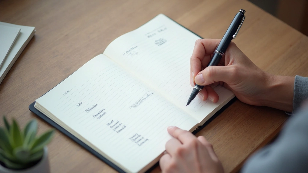 Notitieboek met drie kolommen tracking systeem en handschrift