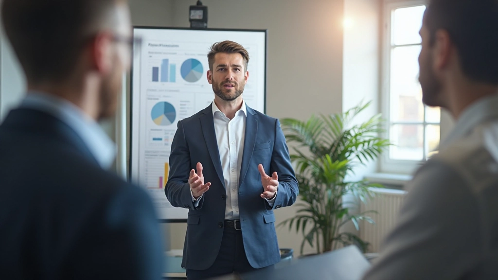 Leider presenteert strategische aanpassingen aan team met grafieken